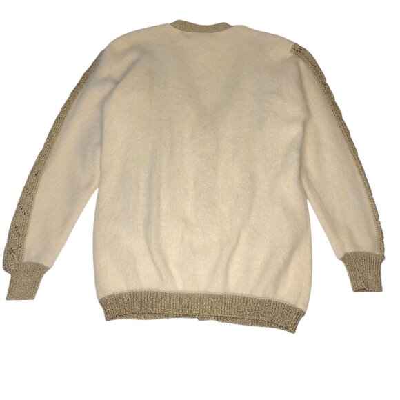 NWT Vintage Angora Cream White Metallic Gold Cardigan Grandmacore Hygge Sz Small - Picture 9 of 9